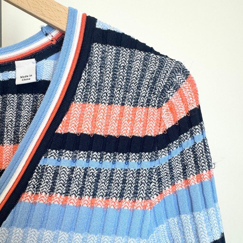 Veronica Beard Calliope Blue Stripe Cardigan Small NEW Short Sleeve V-neck Top - Picture 3 of 7